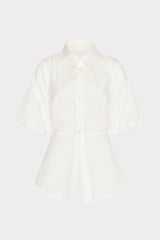 Tie Back Poplin Button Down Shirt - White