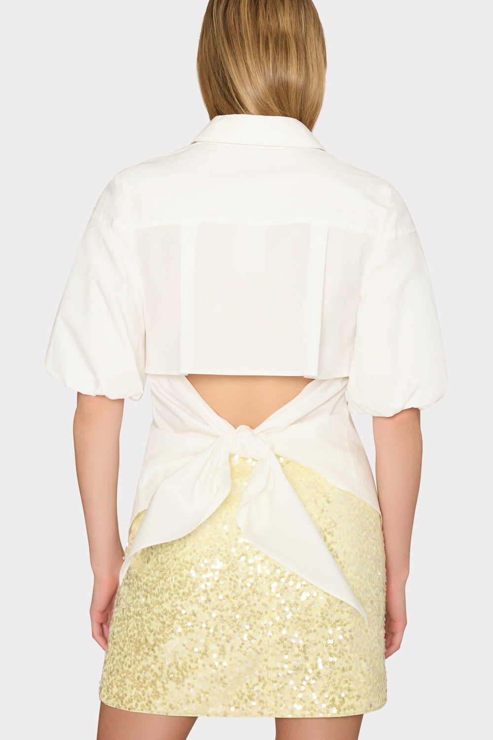 Tie Back Poplin Button Down Shirt - White