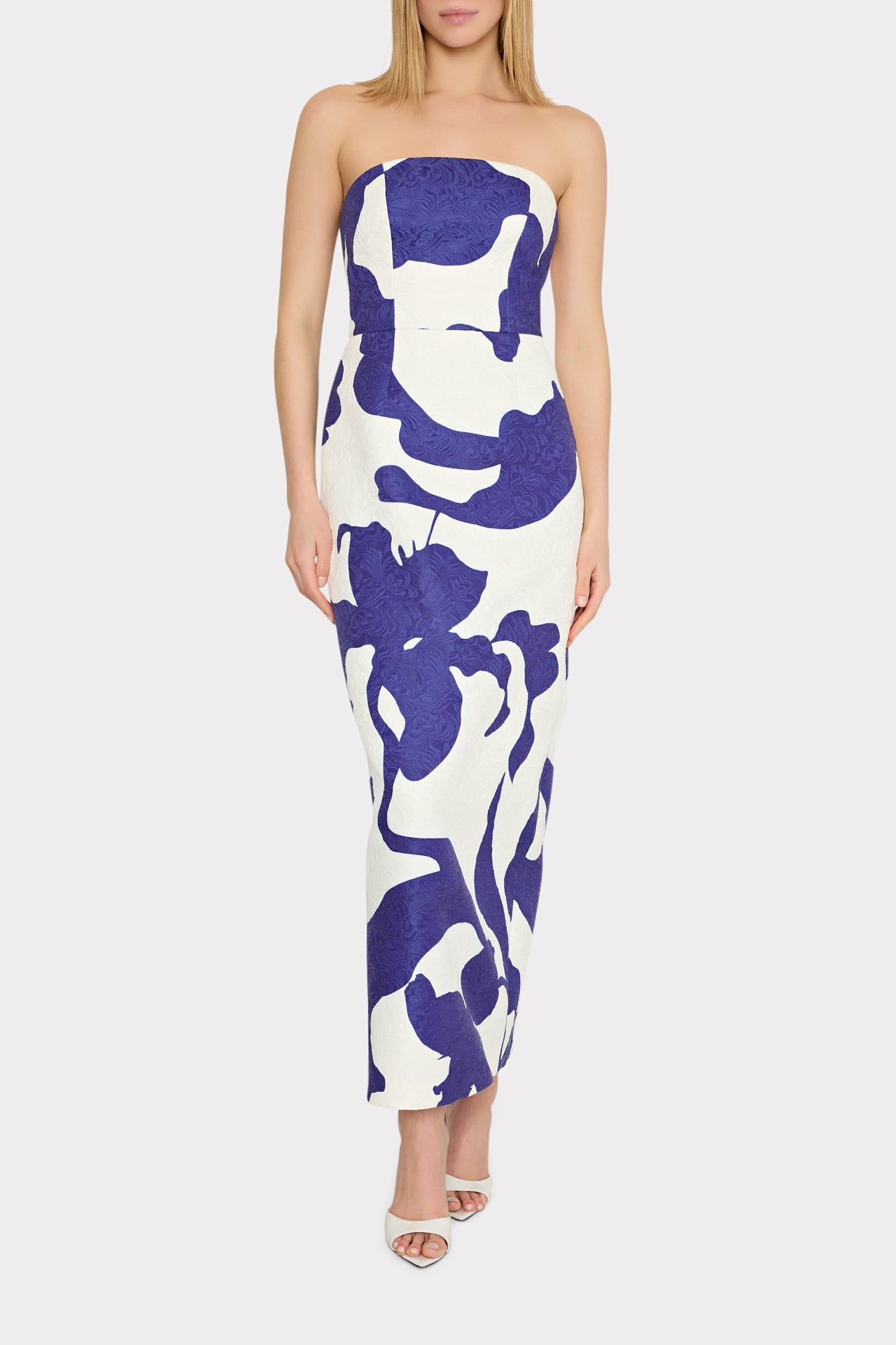 Orion Camellia Floral Jacquard Dress - Blue Multi
