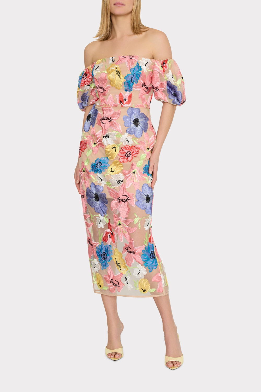 Nira Lily Floral Embroidered Midi Dress - Multi