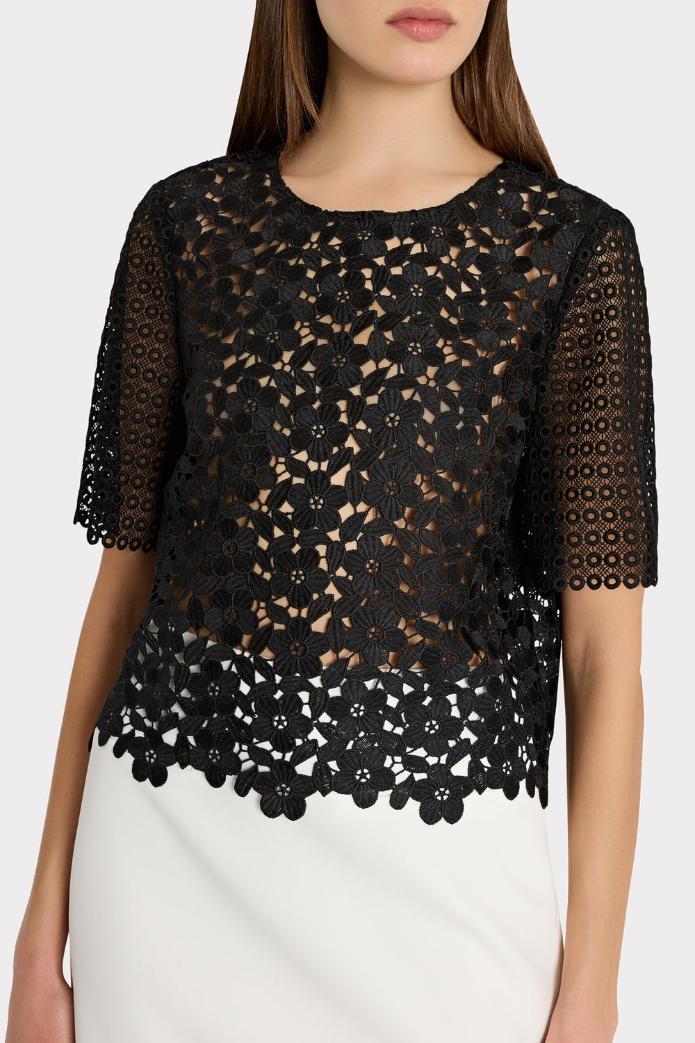 Floral Geo Combo Lace Top - Black