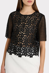 Floral Geo Combo Lace Top - Black