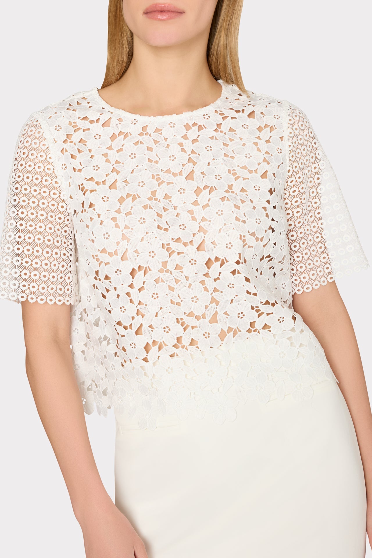 Floral Geo Combo Lace Top - White