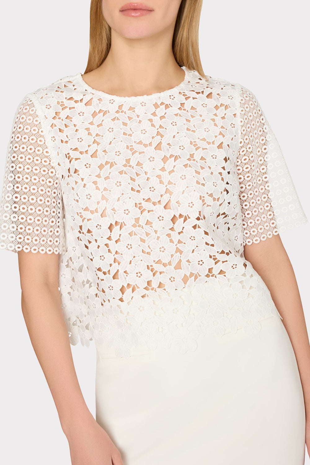 Floral Geo Combo Lace Top - White