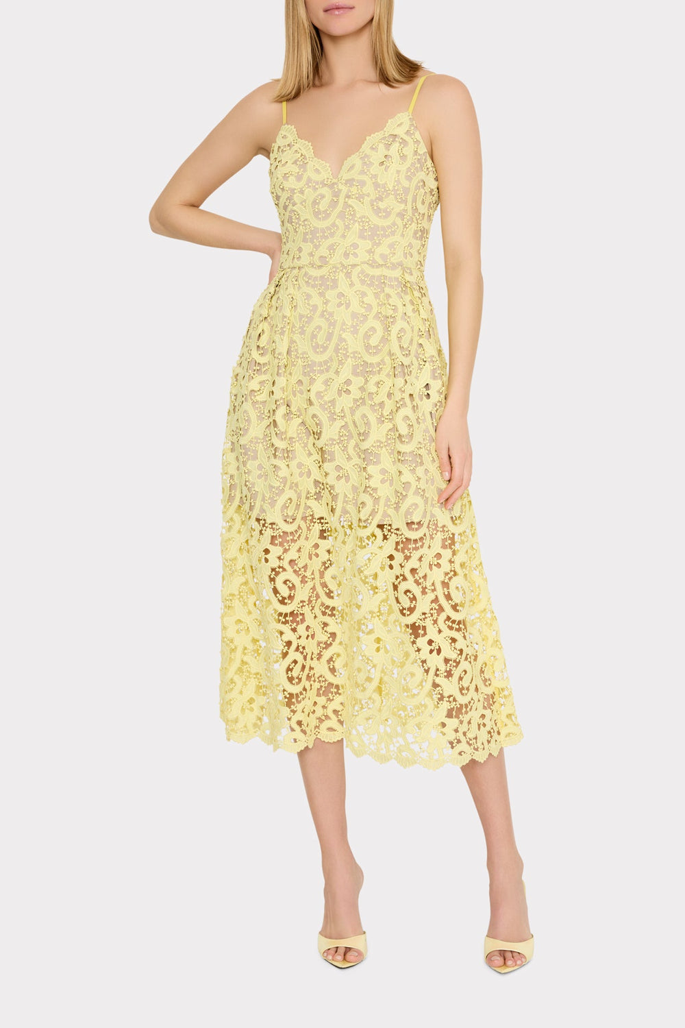 Elle Lace Midi Dress - Yellow