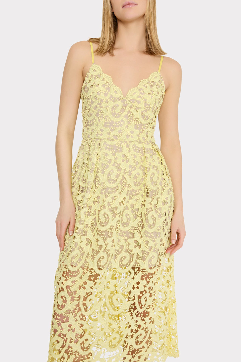 Elle Lace Midi Dress - Yellow