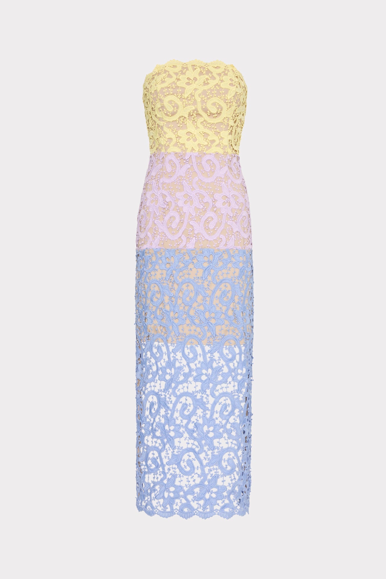 Kait Trois Color Lace Dress - Lavender/Blue/Yellow