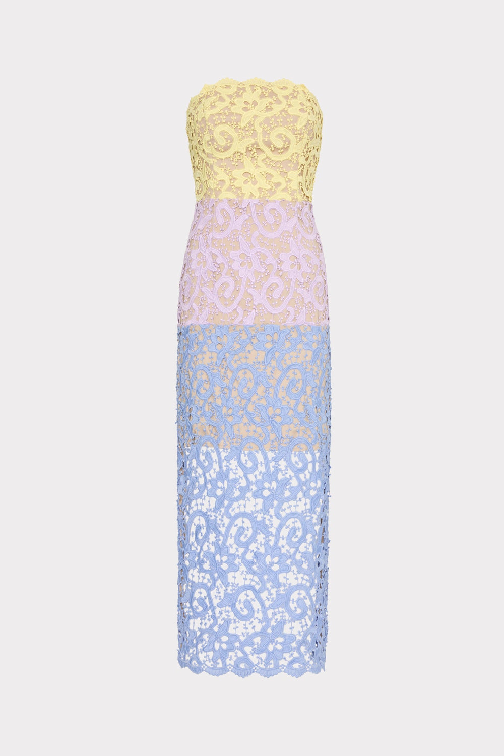 Kait Trois Color Lace Dress - Lavender/Blue/Yellow