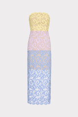 Kait Trois Color Lace Dress - Lavender/Blue/Yellow
