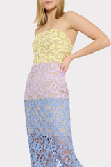 Kait Trois Color Lace Dress - Lavender/Blue/Yellow