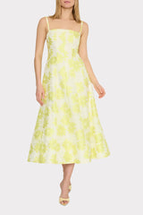 Striped Floral Fil Coupé Dress - Yellow