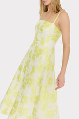 Striped Floral Fil Coupé Dress - Yellow