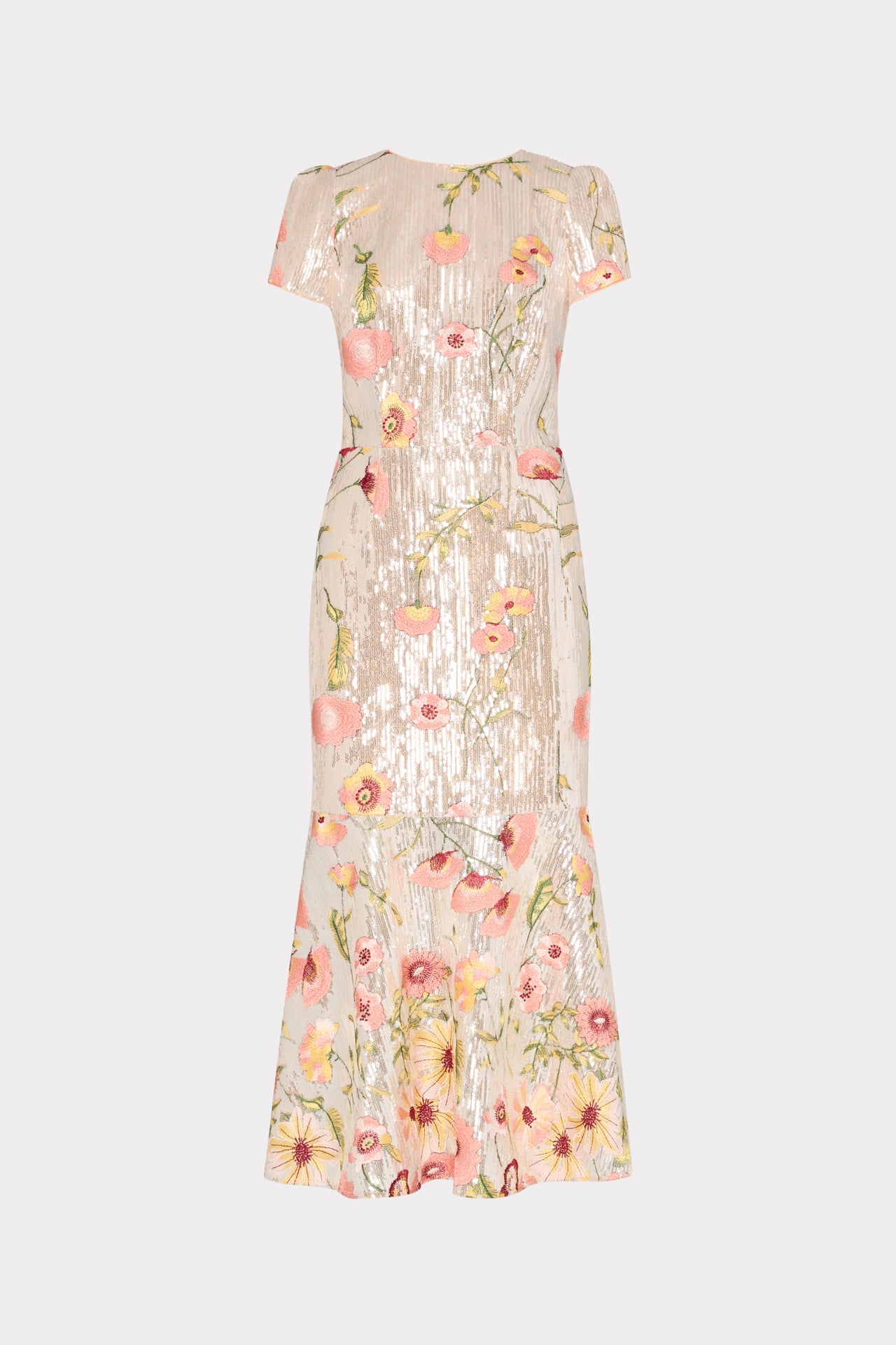 Tahlia Floral Sequins Embroidery Dress - Silver Multi