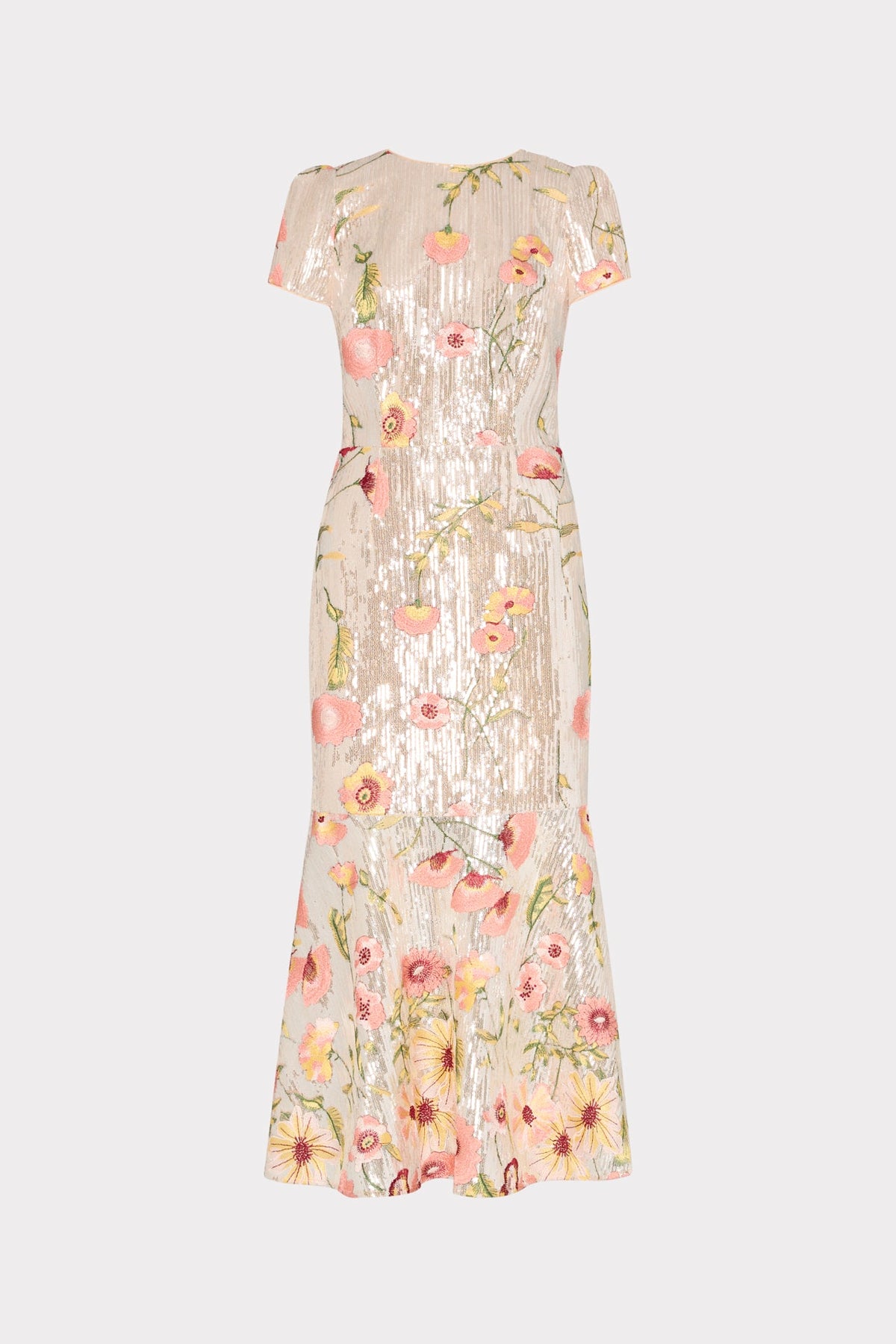 Tahlia Floral Sequins Embroidery Dress - Silver Multi