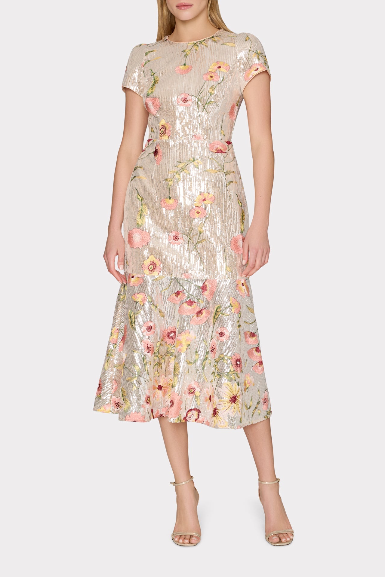 Tahlia Floral Sequins Embroidery Dress - Silver Multi