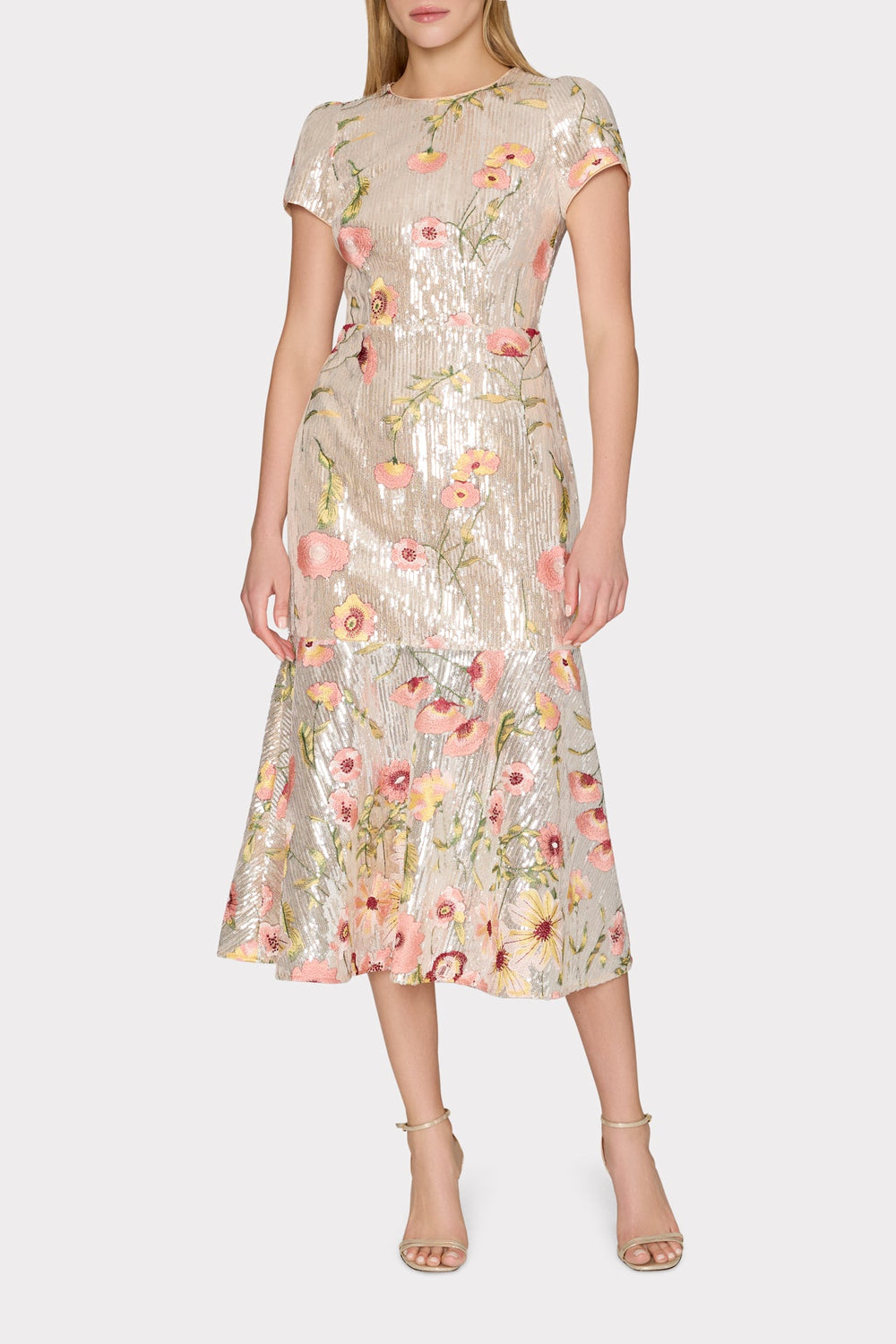 Tahlia Floral Sequins Embroidery Dress - Silver Multi