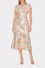 Tahlia Floral Sequins Embroidery Dress - Silver Multi