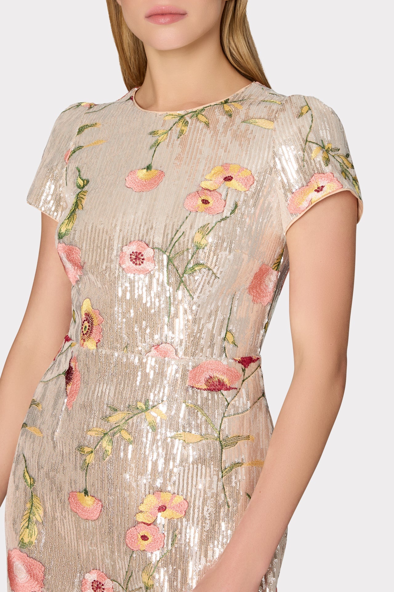 Tahlia Floral Sequins Embroidery Dress - Silver Multi