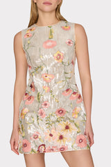 Ivette Floral Sequins Embroidery Dress - Silver Multi