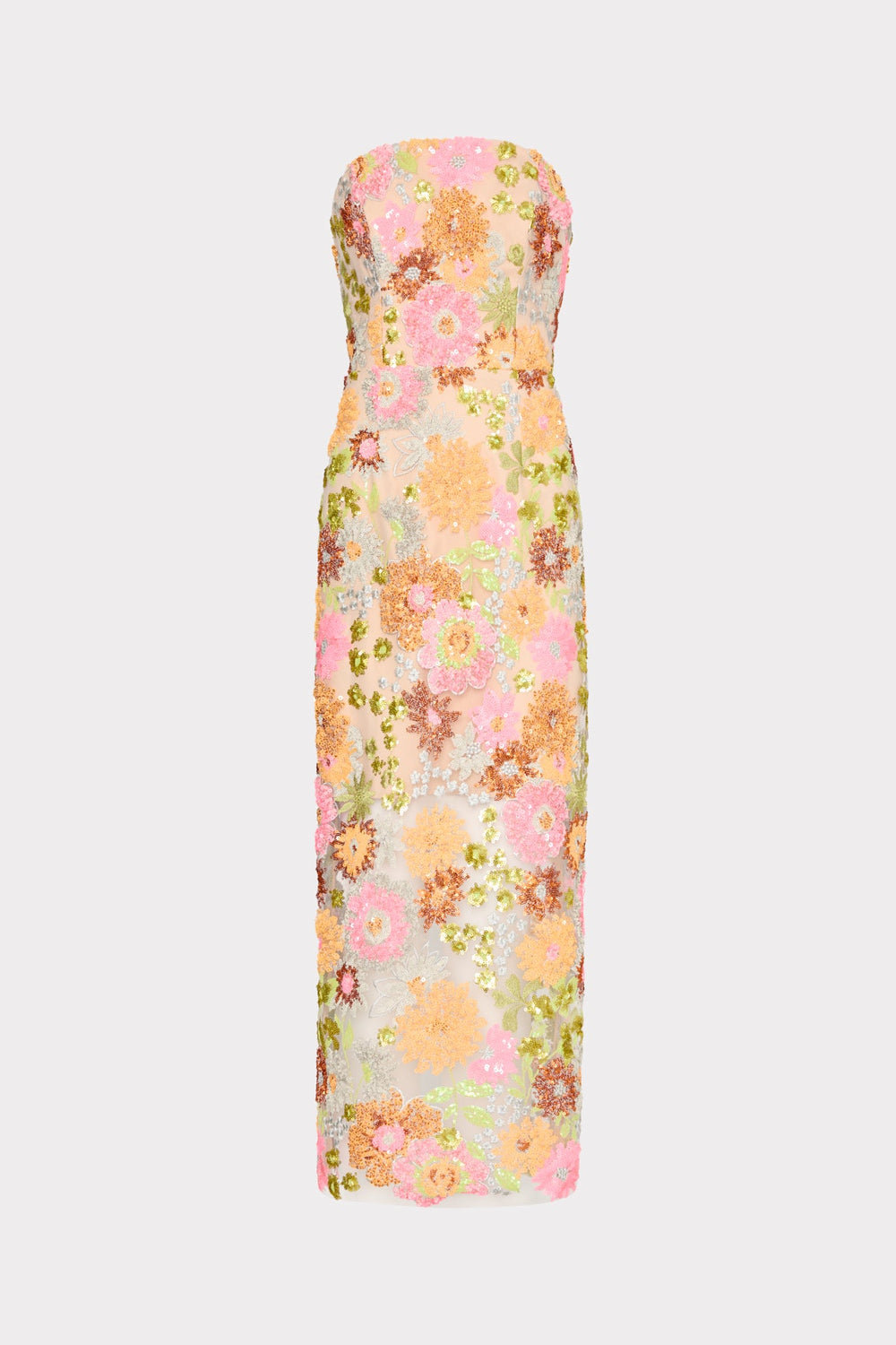 Kait Floral Blossom Sequins Dress - Orange Multi