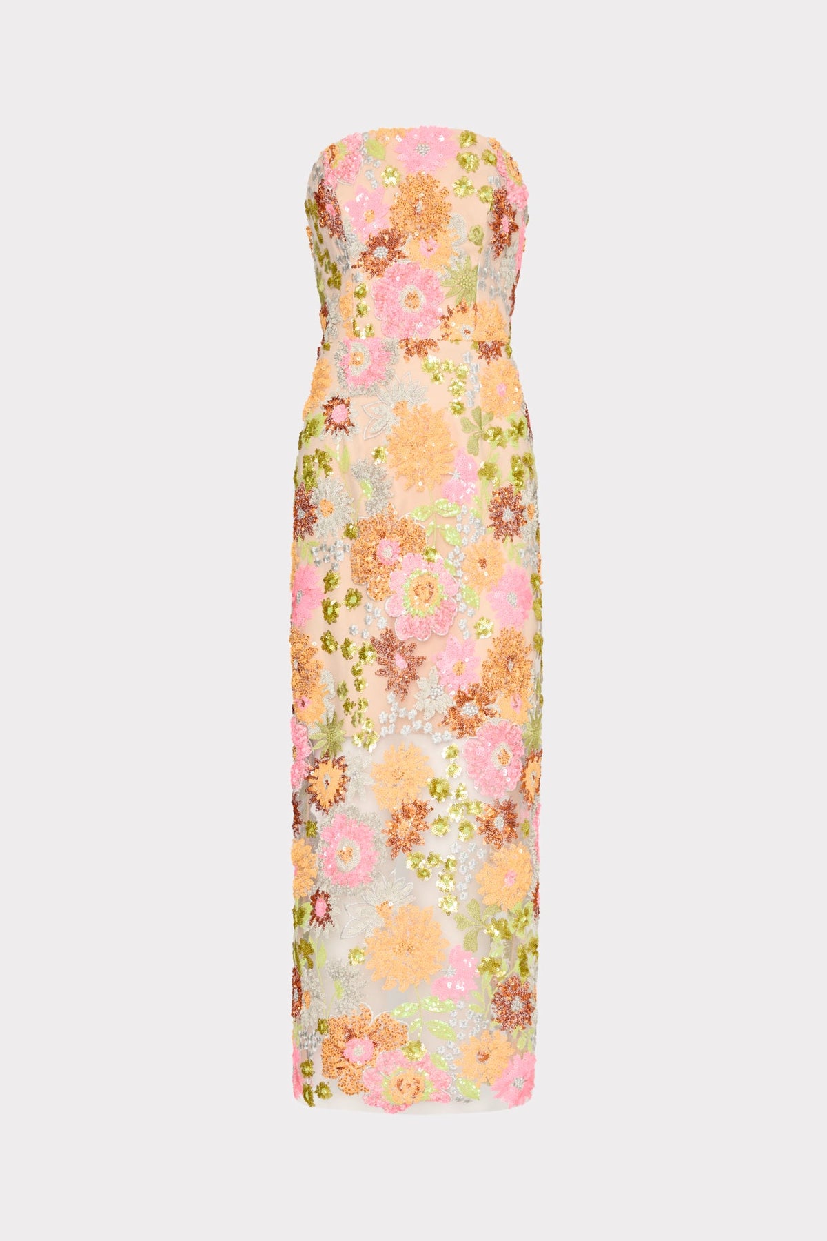 Kait Floral Blossom Sequins Dress - Orange Multi