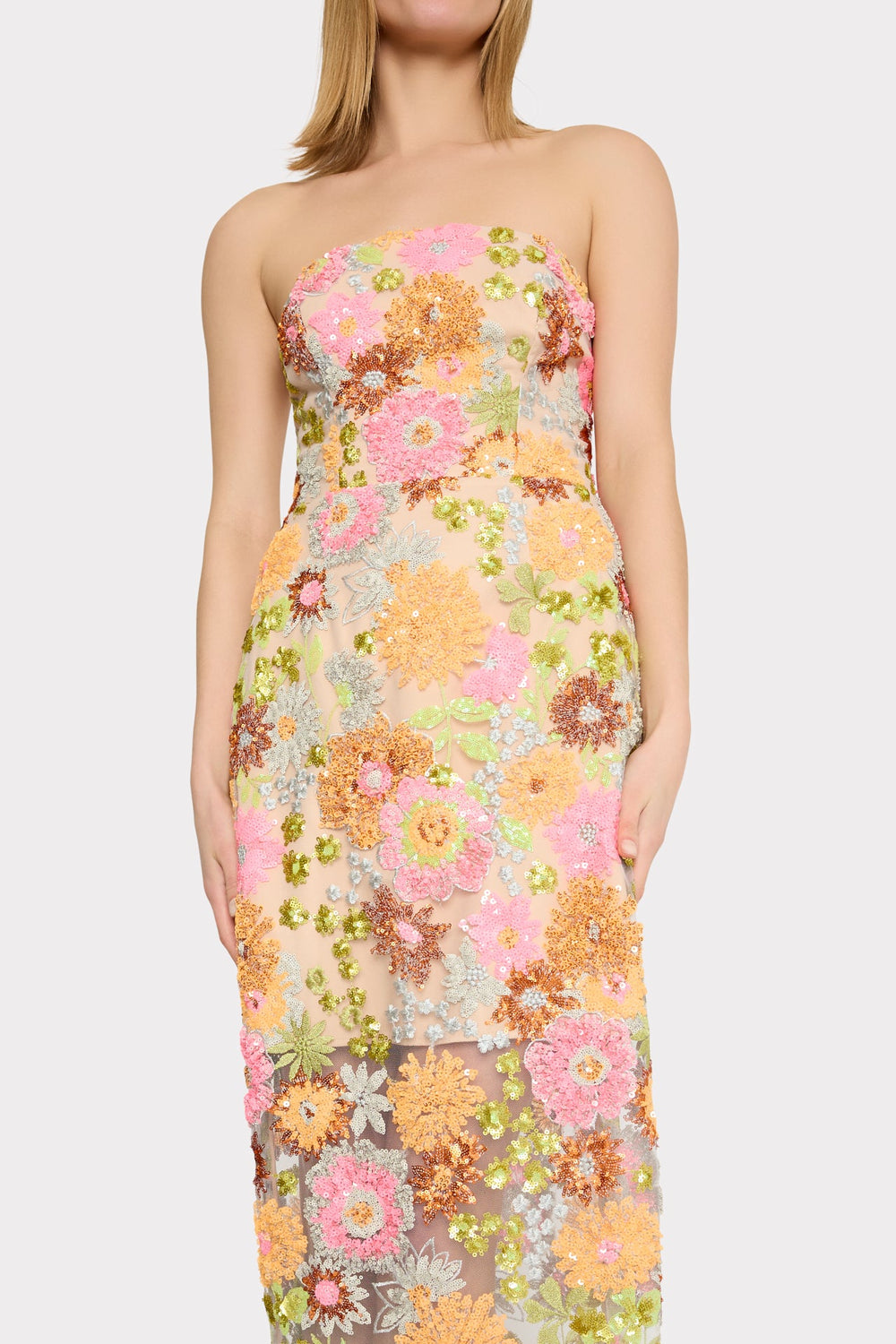 Kait Floral Blossom Sequins Dress - Orange Multi