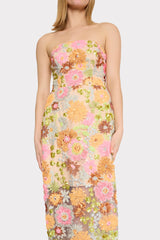 Kait Floral Blossom Sequins Dress - Orange Multi