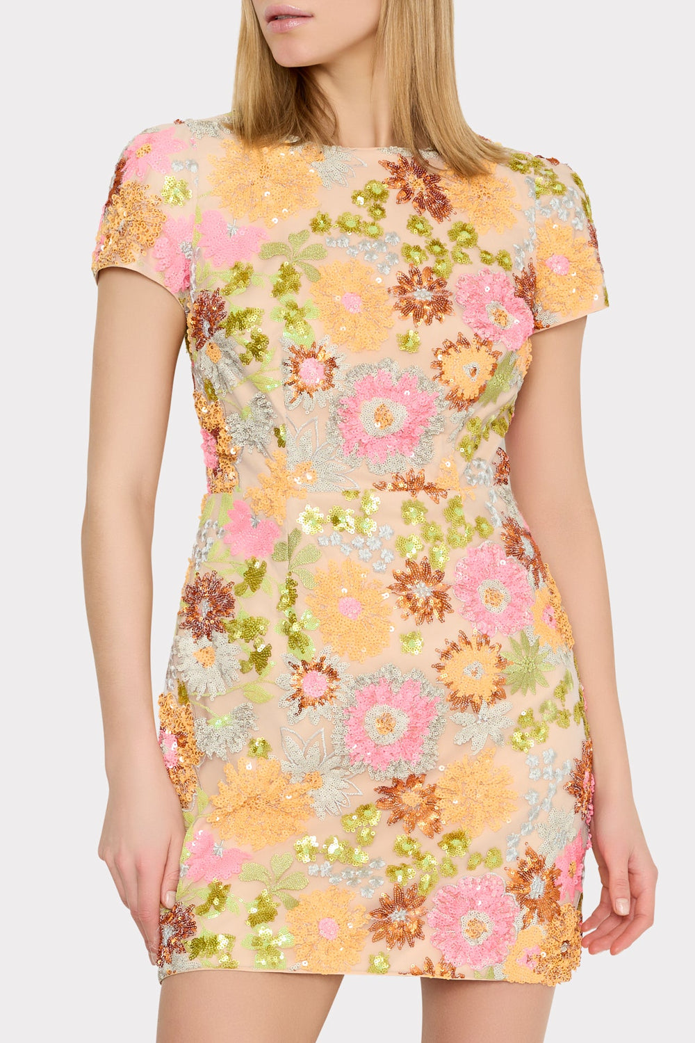 Rowen Floral Blossom Sequins Dress - Orange Multi