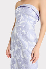 Tulip Jacquard Strapless Dress - Periwinkle/Multi
