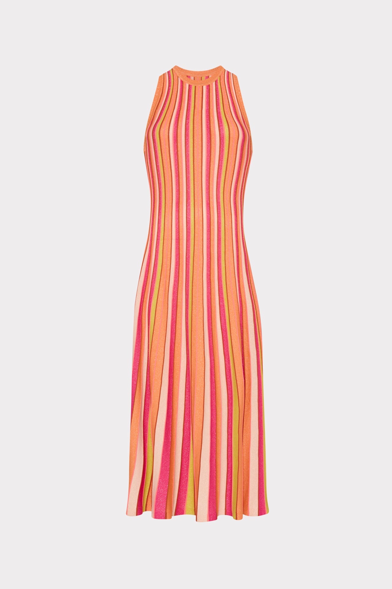 Multi Color Stripe Sleeveless Midi Dress - Coral Multi