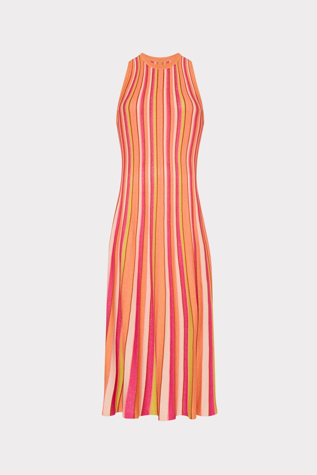 Multi Color Stripe Sleeveless Midi Dress - Coral Multi