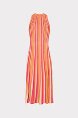 Multi Color Stripe Sleeveless Midi Dress - Coral Multi