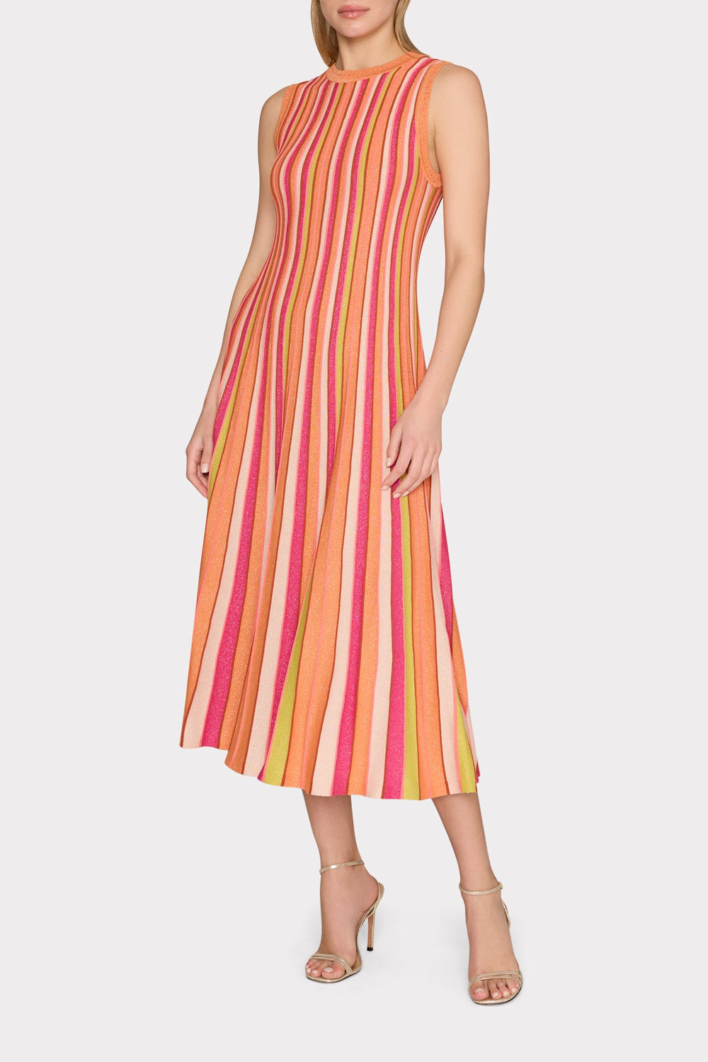 Multi Color Stripe Sleeveless Midi Dress - Coral Multi