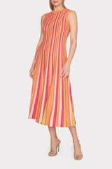 Multi Color Stripe Sleeveless Midi Dress - Coral Multi