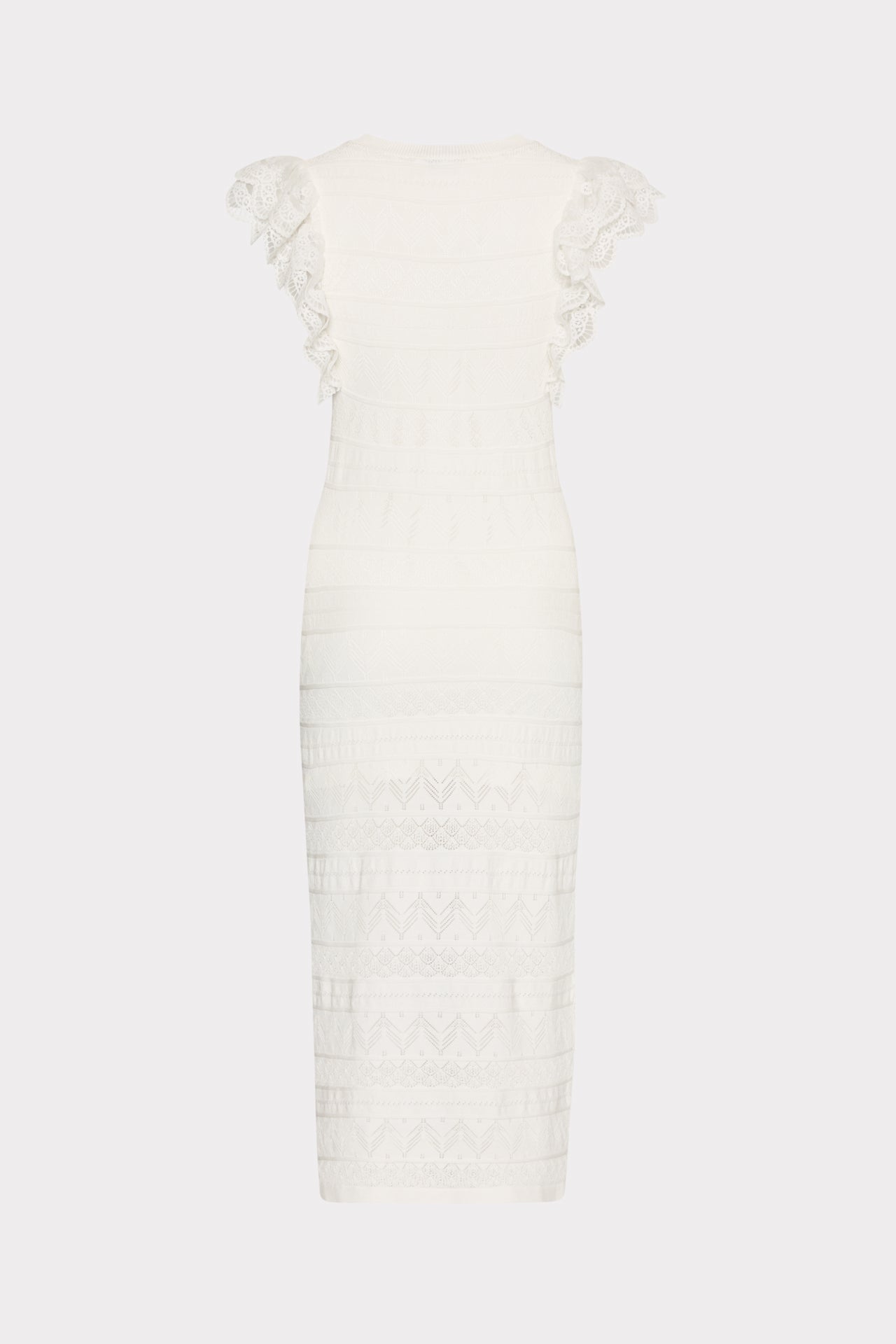 Lace Flutter Sleeve Knit Midi Dress - Ecru