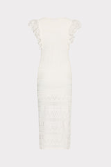 Lace Flutter Sleeve Knit Midi Dress - Ecru