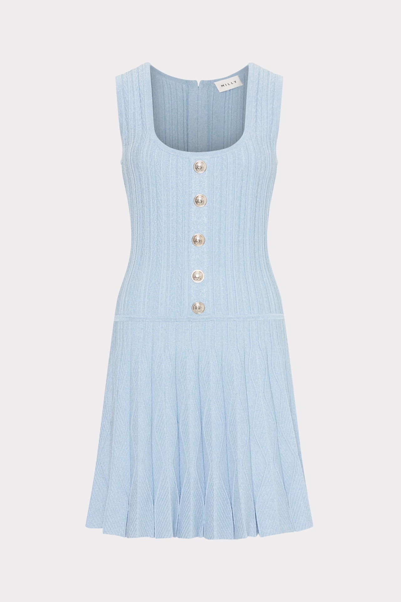 Wave Godet Flare Knit Mini Dress - Light Blue