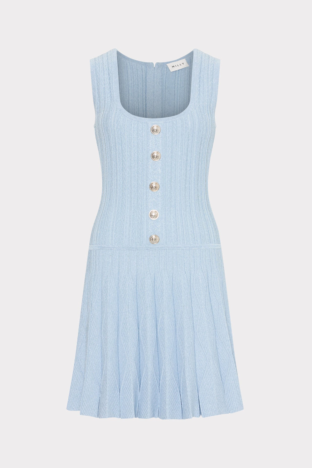 Wave Godet Flare Knit Mini Dress - Light Blue