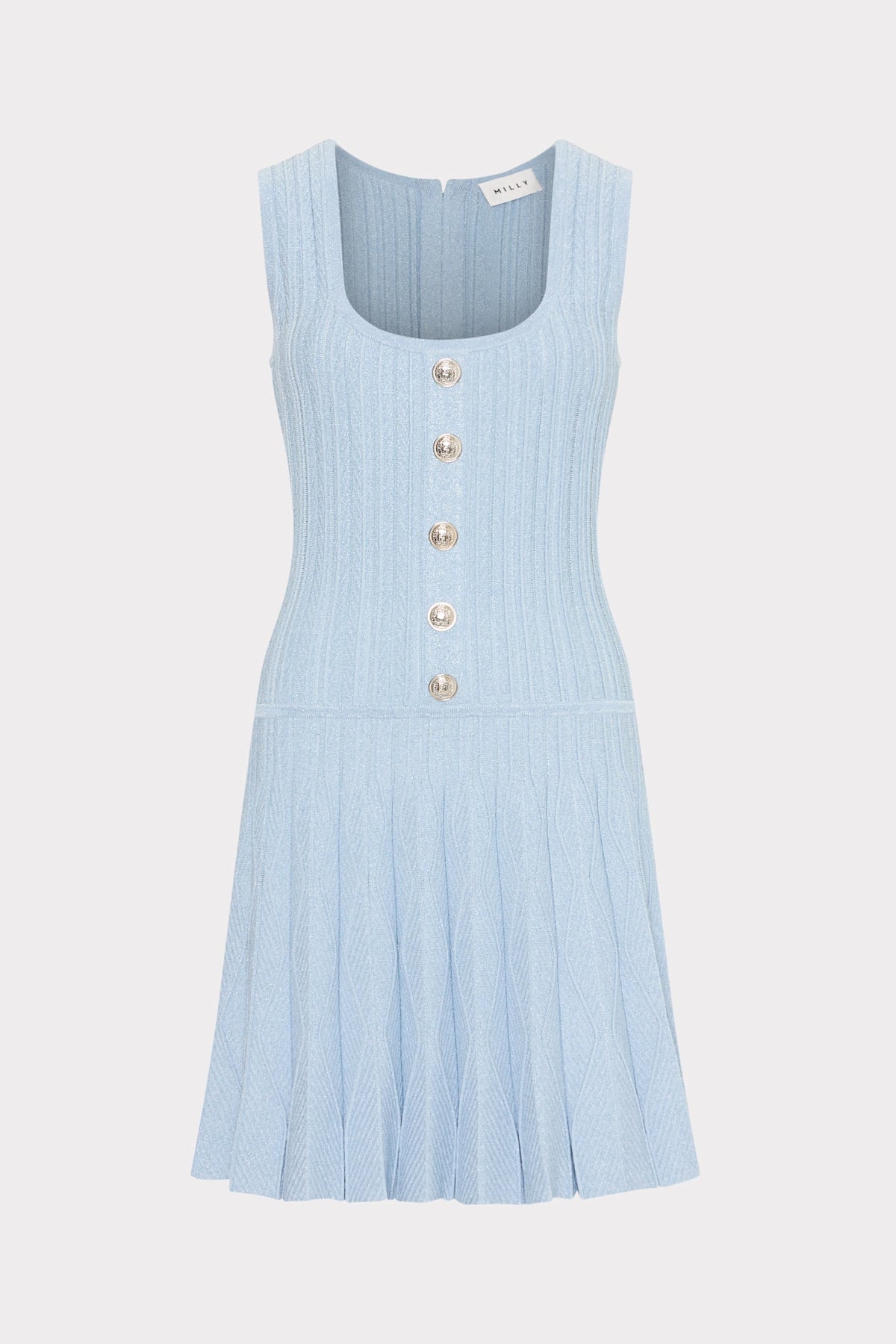 Wave Godet Flare Knit Mini Dress - Light Blue