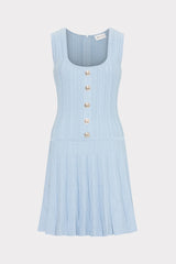 Wave Godet Flare Knit Mini Dress - Light Blue