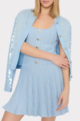 Wave Godet Flare Knit Mini Dress - Light Blue