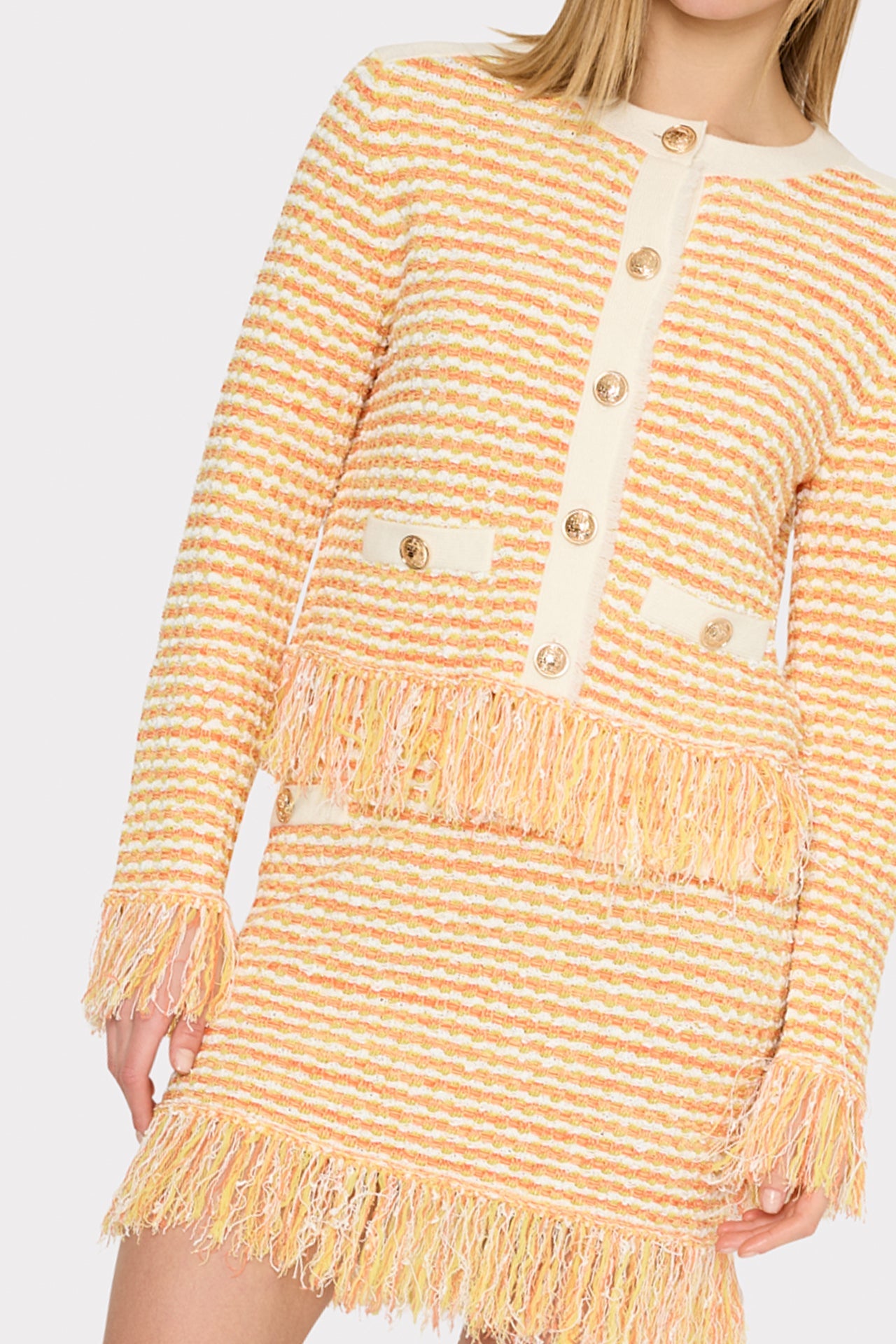 Kali Textured Fringe Knit Mini Skirt - Orange Yellow Multi