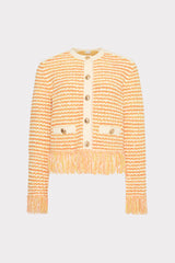 Textured Fringe Trim Cardigan - Orange Yellow Multi