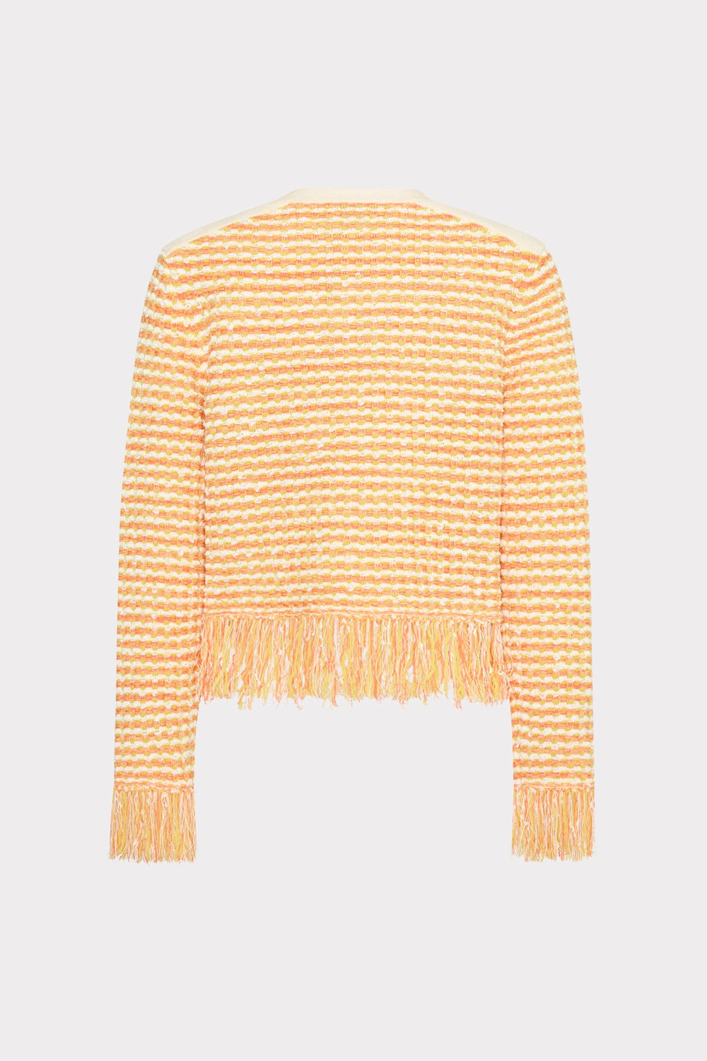 Textured Fringe Trim Cardigan - Orange Yellow Multi