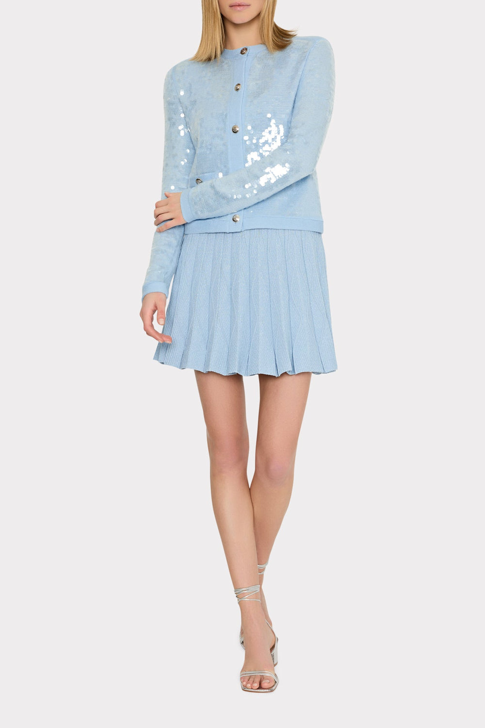 Iman Sequin Knit Cardigan - Light Blue