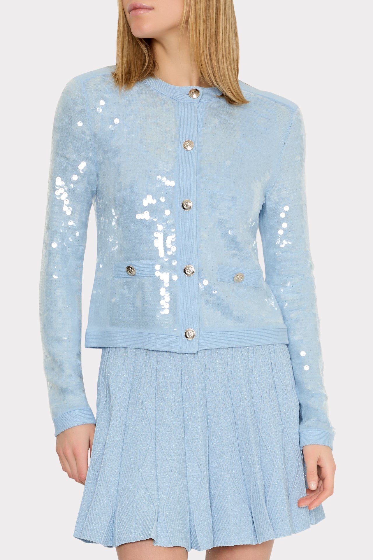 Iman Sequin Knit Cardigan - Light Blue
