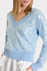 Ilaria Sequin V-Neck Sweater - Light Blue