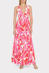 Oria Dream Rose Pleated Dress - Magenta Multi