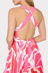 Oria Dream Rose Pleated Dress - Magenta Multi