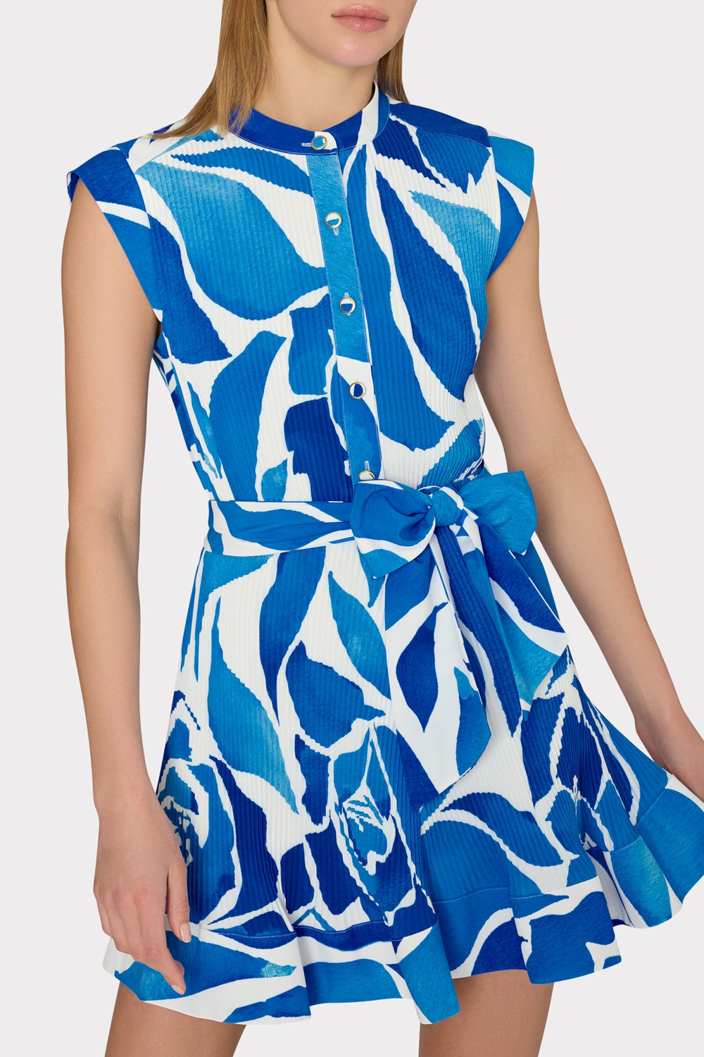 Joan Dream Rose Pleated Dress - Teal Blue Multi
